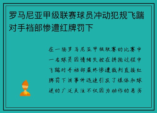 罗马尼亚甲级联赛球员冲动犯规飞踹对手裆部惨遭红牌罚下